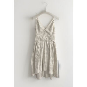 NWT Free People Ivory Polka Dot Corset High-Low Drop-Waist Midi Dress Size Large